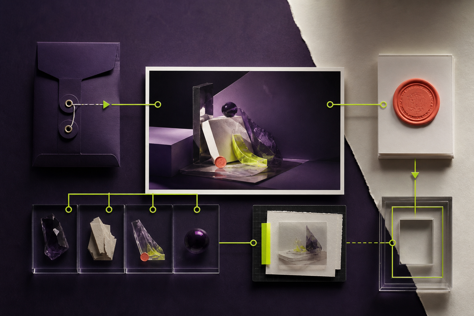 Editorial composition of image layers, a consent record and a documented rights trail